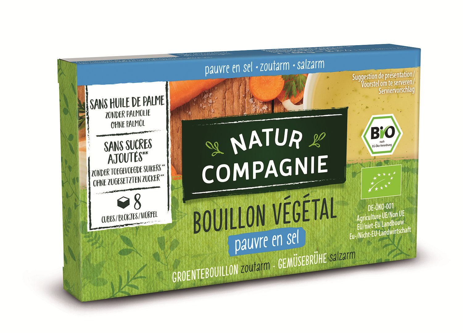 BULION - KOSTKI WARZYWNE BEZ DODATKU CUKRÓW O NISKIEJ ZAWARTOŚCI SOLI BIO (8 x 8,5 g) 68 g - NATUR COMPAGNIE