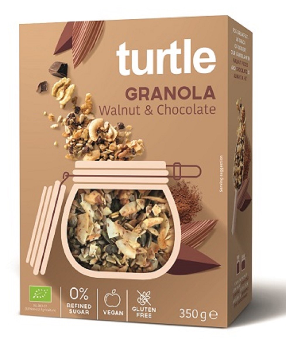 GRANOLA ORZECHY WŁOSKIE - CZEKOLADA BEZGLUTENOWA BIO 350 g - TURTLE