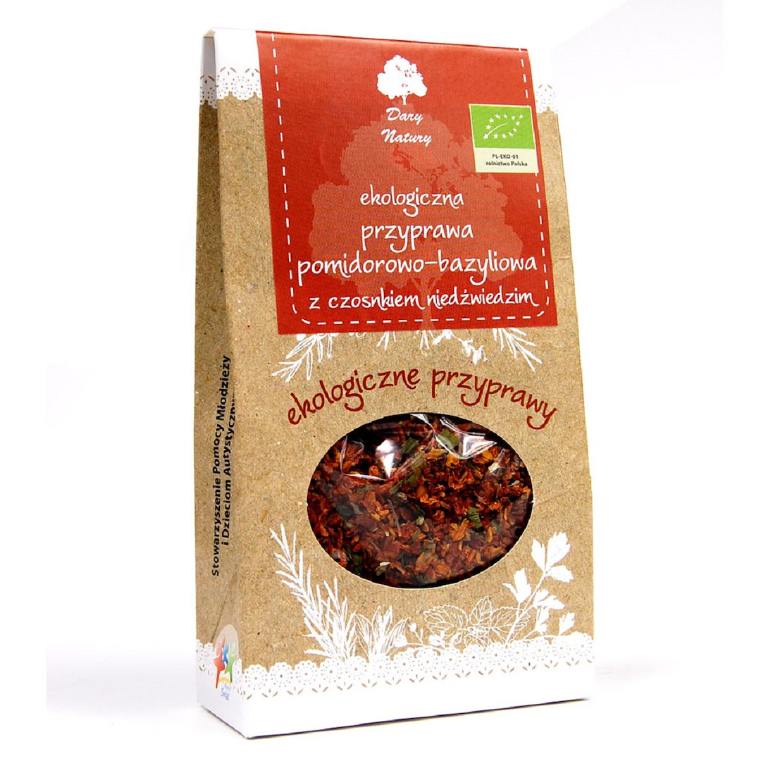 PRZYPRAWA POMIDOROWO - BAZYLIOWA Z CZOSNKIEM NIEDŹWIEDZIM BIO 40 g - DARY NATURY