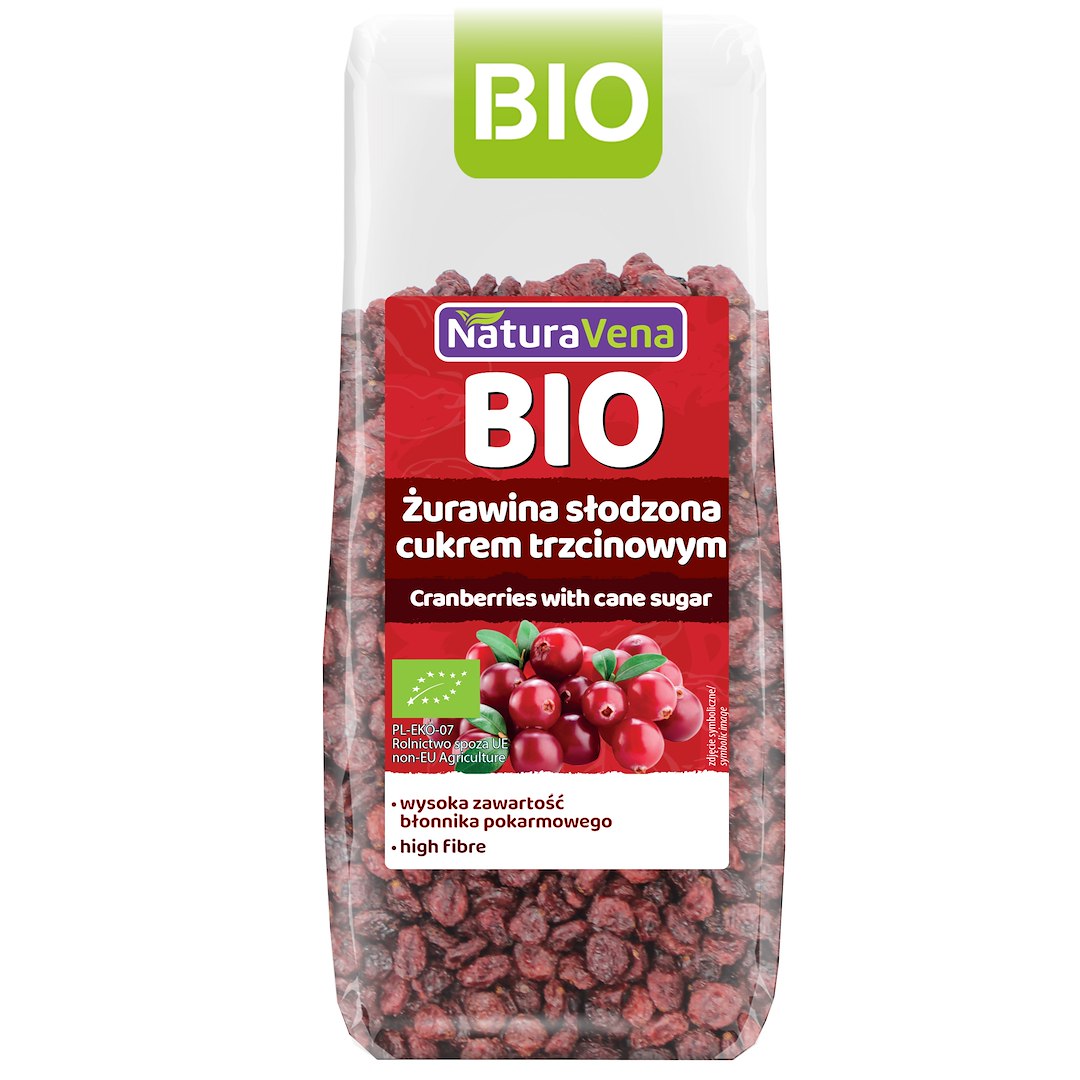 ŻURAWINA SŁODZONA CUKREM TRZCINOWYM BIO 100 g - NATURAVENA