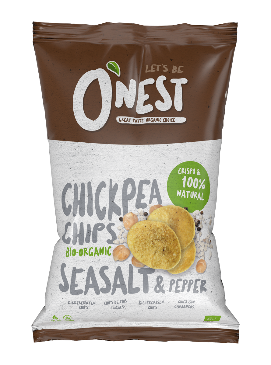 CHIPSY Z CIECIERZYCY Z SOLĄ MORSKĄ I CZARNYM PIEPRZEM BEZGLUTENOWE BIO 40 g - O'NEST
