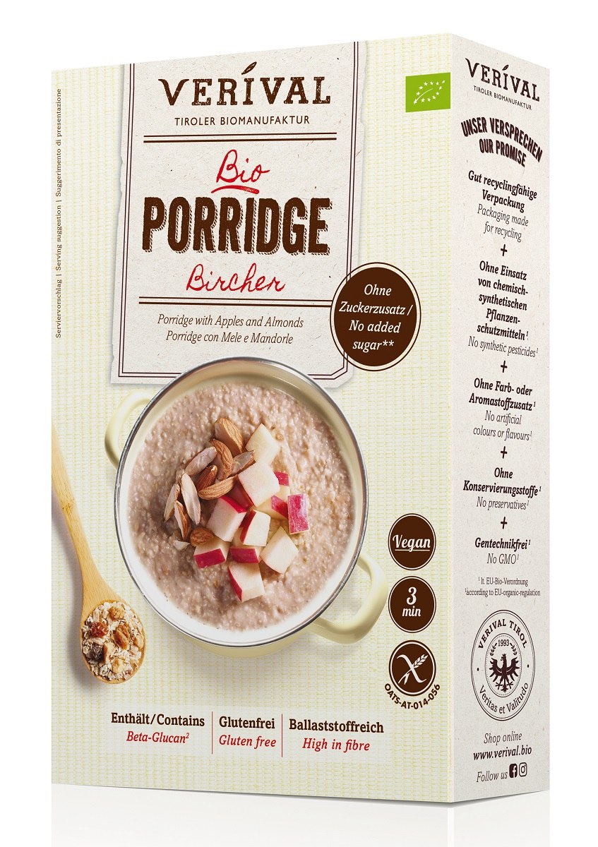 OWSIANKA BŁONNIKOWA Z JABŁKIEM I MIGDAŁAMI BEZ DODATKU CUKRÓW BEZGLUTENOWA BIO 350 g - VERIVAL
