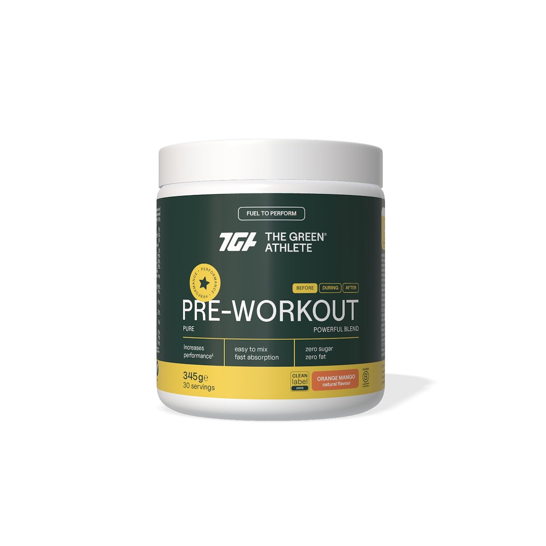 PRE-WORKOUT O SMAKU POMARAŃCZY I MANGO BEZGLUTENOWA 345 g - THE GREEN ATHLETE