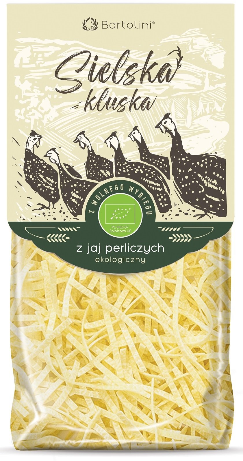 MAKARON (Z JAJAMI PERLICZYMI SEMOLINOWY) KRAJANKA BIO 250 g - BARTOLINI (SIELSKA KLUSKA)